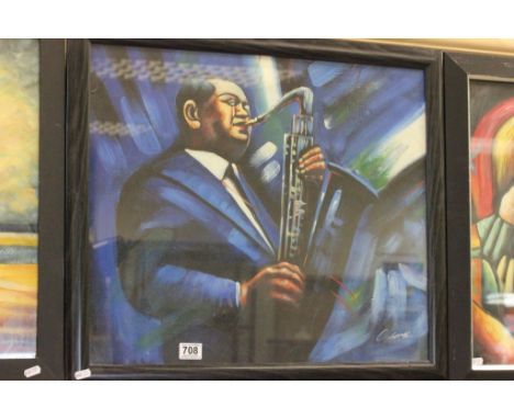 Modern school oil painting portrait of a saxophonist