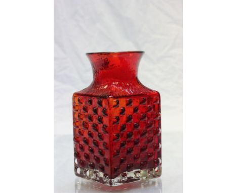 Whitefriars red glass Chessboard vase