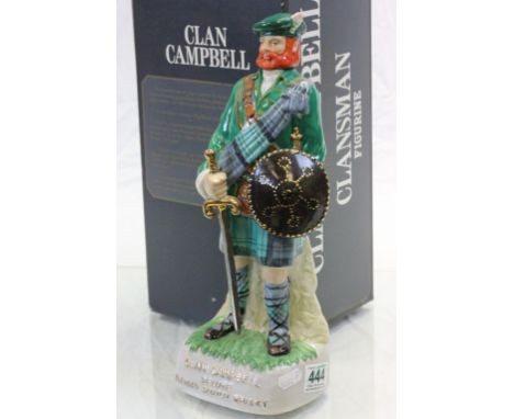 Glen Campbell Scotch Whisky decanter in the form of a clansman figure with contents and original box.  14" high