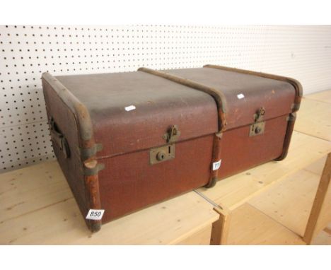 Wooden Bound and Canvas Covered Travelling Trunk