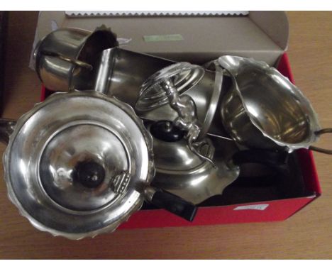 Assorted plated ware to include a three piece silver plated tea service 