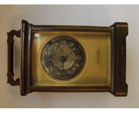 Early 20th century French brass carriage clock, retailed by S Smith & Son Limited, The Strand, London, working