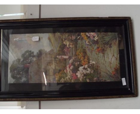 Early 20th century print, cottage scene, set in an ebonised frame 
