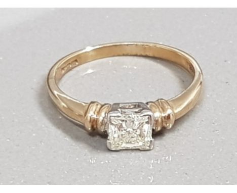 9CT GOLD PRINCESS CUT DIAMOND RING APX .50CT 2.3G SIZE O