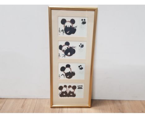 4 FRAMED CHINESE PANDA FIRST DAY COVERS 56CM X 24CM