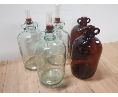 5 DOUBLE HANDLED VINTAGE DEMIJOHNS PERFECT FOR A DECORATIVE PIECE OR HOME BREWING HEIGHT 12INCHES