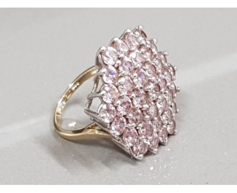 9CT GOLD PINK CZ CLUSTER RING 7.9G SIZE L