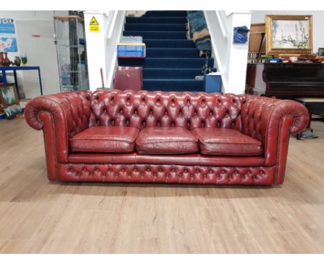 OX BLOOD RED LEATHER 3 SEATER CHESTERFIELD SOFA