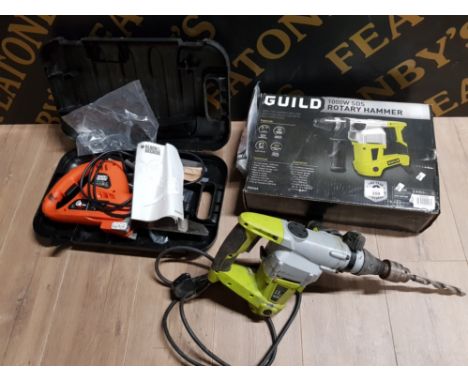 BOXED GUILD 1000W ROTARY HAMMER DRILL TOGETHER WITH B AND D SCORPION SAW IN ORIGINAL CASE