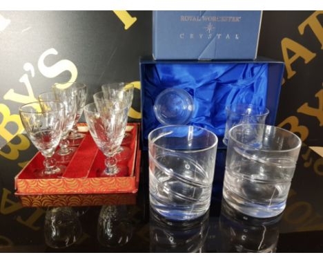 A PAIR OF ROYAL WORCESTER CRYSTAL GLASS TUMBLERS TOGETHER WITH A PAIR OF GLENEAGLES CRYSTAL TUMBLERS PLUS A SET OF 6 SHERRY G