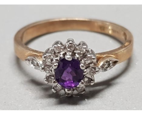 9CT YELLOW GOLD AND AMETHYST RING 2.3G SIZE N