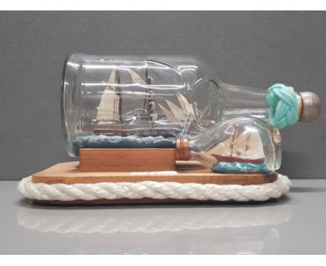 2 VINTAGE SAILING SHIPS  IN A BOTTLE