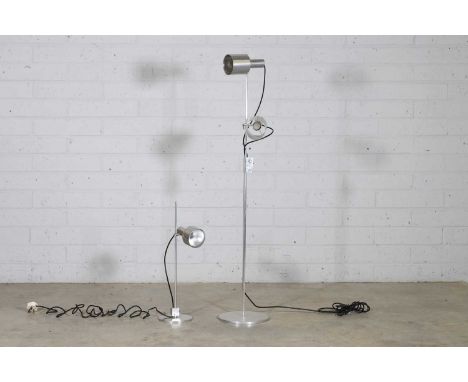 Peter Nelson (1928-2009), an 'FA2' polished aluminium twin floor lamp, for Architectural Lighting, fitted with two adjustable