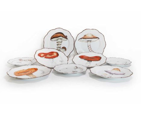 Alberto Pinto (Moroccan, 1943-2012), a set of eleven enamelled Limoges porcelain plates, each decorated with a mushroom speci