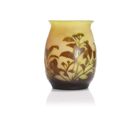 Émile Gallé (French, 1846-1904), a cameo glass vase, early 20th century, cased and acid-etched with flowers in cinnamon over 
