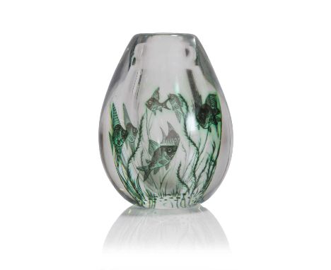 Edward Hald (Swedish, 1883-1980), a 'Fish Graal' vase, mid-20th century, designed for Orrefors, of ovoid form, internally dec