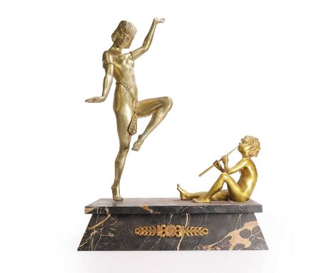 ▲ Émile Adolphe Monier (French, 1883-1970), an Art Deco bronze figure, c.1930, depicting a nude dancer, dressed in the Egypti