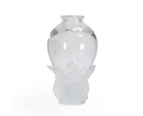 A limited edition Lalique 'Pivoines' glass vase, c.2002, frosted and clear glass, engraved signature 'Lalique France 47/99', 