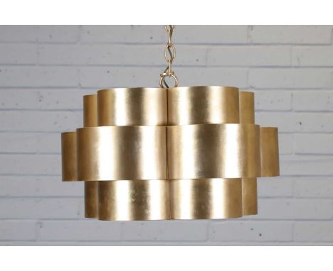 An 'Arabelle' pendant light, modern, designed by AERIN for Andrew Martin, the gilt-metal shade of stepped floral form,70cm di
