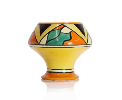 Clarice Cliff (1899-1972) a 'Double V' pattern pottery vase, c.1930, shape no. '341', printed marks, 'Hand Painted Bizarre by