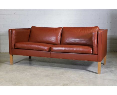 Børge Mogensen (Danish, 1914-1972), a 'Model 2335' sofa, c.2011, by Fredericia Stolefabrik, with brown leather upholstery abo