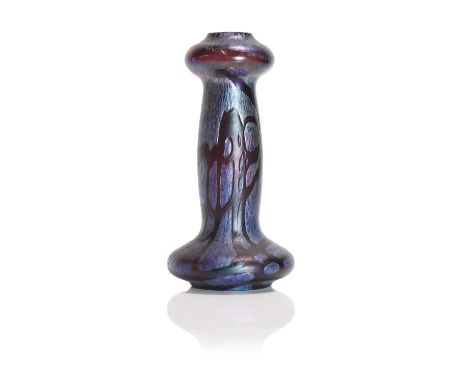 An iridescent glass 'Pampas' vase, c.1900, attributed to Loetz or Kralik, of low-shouldered form with a 'garlic' neck, decora