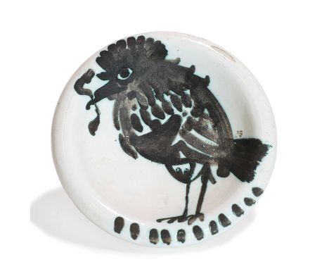 ▲ Pablo Picasso (Spanish, 1881-1973), 'Oiseau au Ver', (AR 172), a white earthenware ashtray with black oxide and white glaze