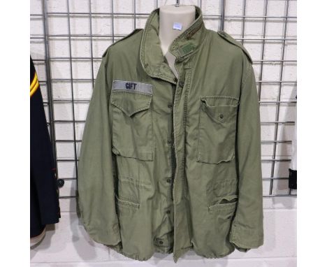 1960s-70s US Cold Weather coat, size L, OG-107, named to Gift. UK P&amp;P Group 2 (£20+VAT for the first lot and £4+VAT for s
