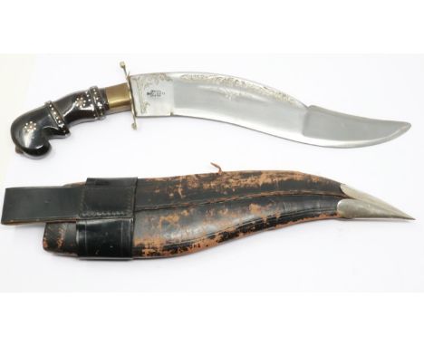 A post-war Indian kukri knife with leather sheath. UK P&amp;P Group 2 (£20+VAT for the first lot and £4+VAT for subsequent lo