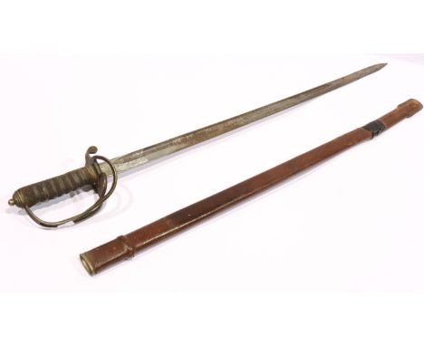 British WWI Royal Artillery parade sword by Sanderson Bros &amp; Newbould Sheffield, with leather scabbard and wired shagreen