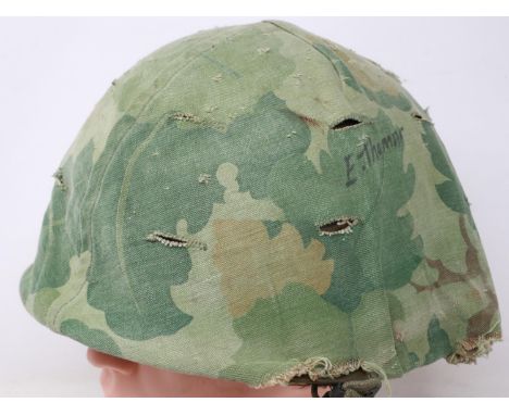An American M-1 helmet, liner and camouflage cover. UK P&amp;P Group 3 (£30+VAT for the first lot and £8+VAT for subsequent l