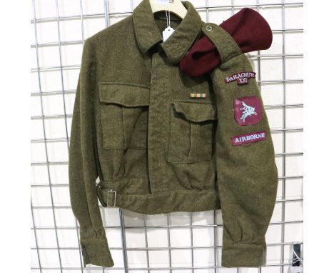 British post-war 1959 dated battledress, later badged to the Parachute Regiment and with beret. UK P&amp;P Group 2 (£20+VAT f