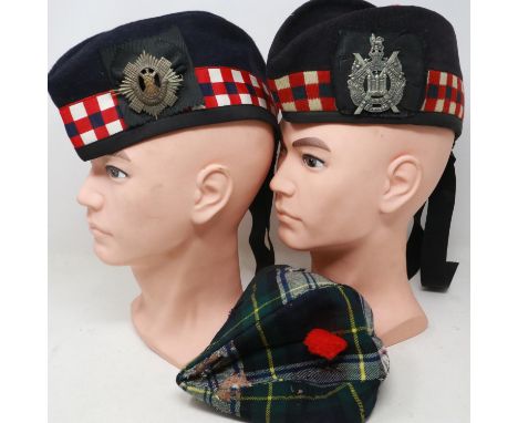Two Scottish regiment badged glengarrys and a further example (with damages), (3). UK P&amp;P Group 2 (£20+VAT for the first 