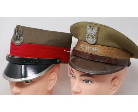 Polish Cold War period army officers visor cap, and a Polish post-war parade rogatwka (2). UK P&amp;P Group 2 (£20+VAT for th