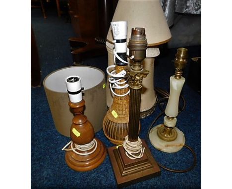 A brass Corinthian column lamp &amp; other lamps 