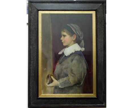 An oak framed Newlyn school oil portrait of child with bowl by Thomas Cooper Gotch, image size 32.75in x 20.75in. Provenance: