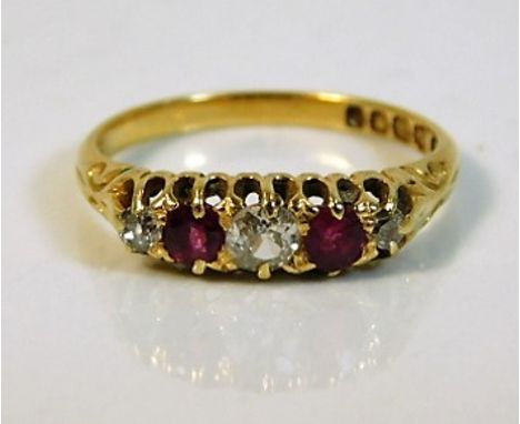 An antique 18ct gold ruby &amp; diamond ring 0.21ct 2.5g size L