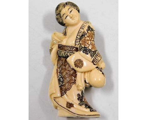 An early 20thC. signed Japanese erotica ivory netsuke 2.25in tall