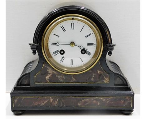 A 19thC. lacquered mantle clock 7.75in high. Provenance: From Grade II Listed Tregada House, Cornwall 