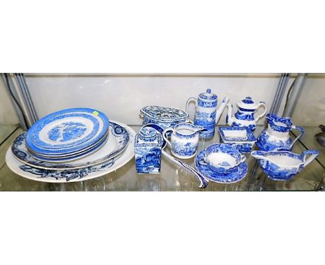 A quantity of blue &amp; white transferware ceramics including Spode, Booths &amp; Royal Worcester