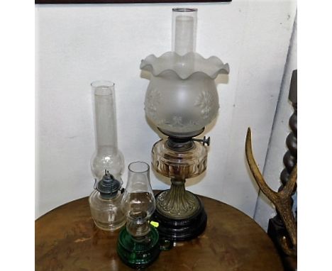 A Victorian oil lamp &amp; two others