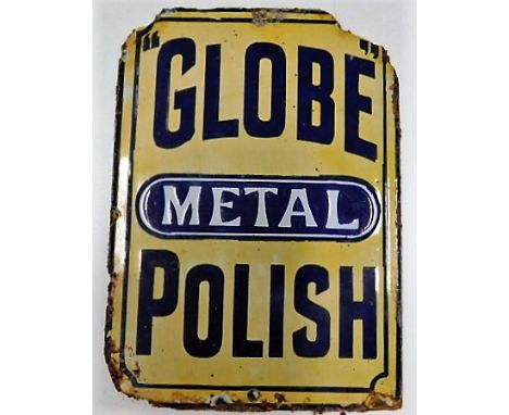 A small globe metal polish enamel sign 7.125in high x 5.125in high