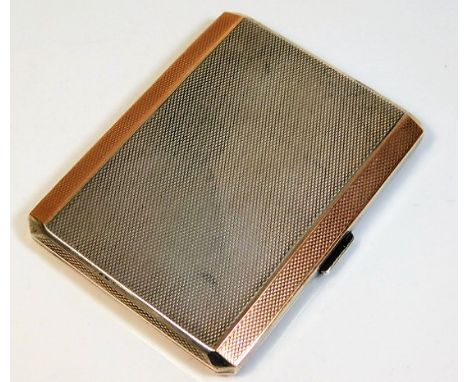 A machined art deco silver cigarette case with rose gold trim given to "Matron" by WW1 soldiers "The Old Wargravians" for her