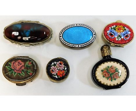 A German gilt snuff box with guilloche lid, two micro mosaic pill boxes &amp; three others 