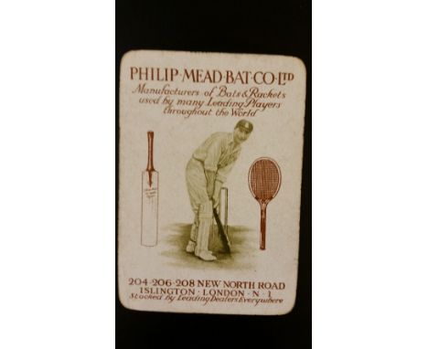 CRICKET, playing card, advertising Philip Mead Bat Co., ace of diamonds, G