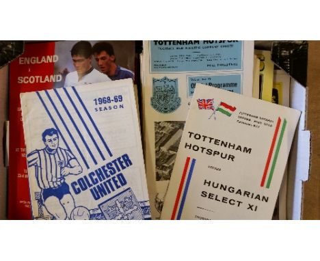 FOOTBALL, programmes, 1960s onwards, inc. Tottenham 1960-1965 (25), v Dukla & Hungarian; Colchester 1965-1968 (25), v Aldersh