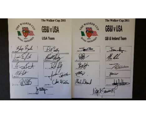GOLF, selection, inc. 2011 Walker Cup, two complete signed teamsheets for USA & GB/Ireland teams, inc. Jordan Speith (first r