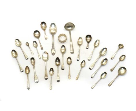 A collection of silver flatware,to include a Scottish Provincial mustard spoon, probably Dundee, 13cm long, a French silver t