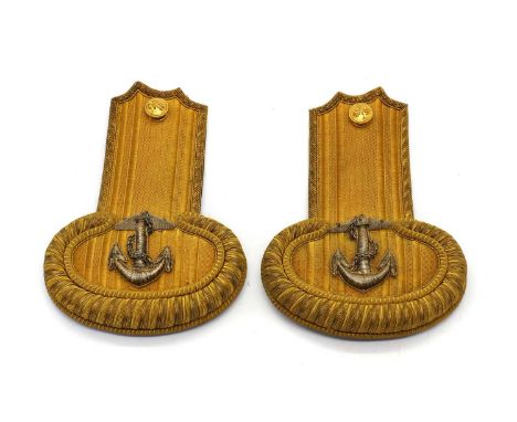 A pair of naval epaulettes,the gilt metal threads with a silver coloured fouled anchor, marked to the back 'By special appoin