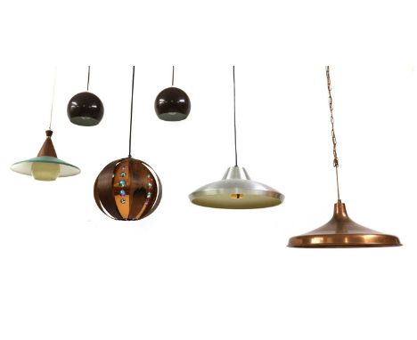 A suite of Danish brown enamelled lights,1970s, by AS Horn, Aalestrup, each of ball form, comprising three table lamps, 16cm 